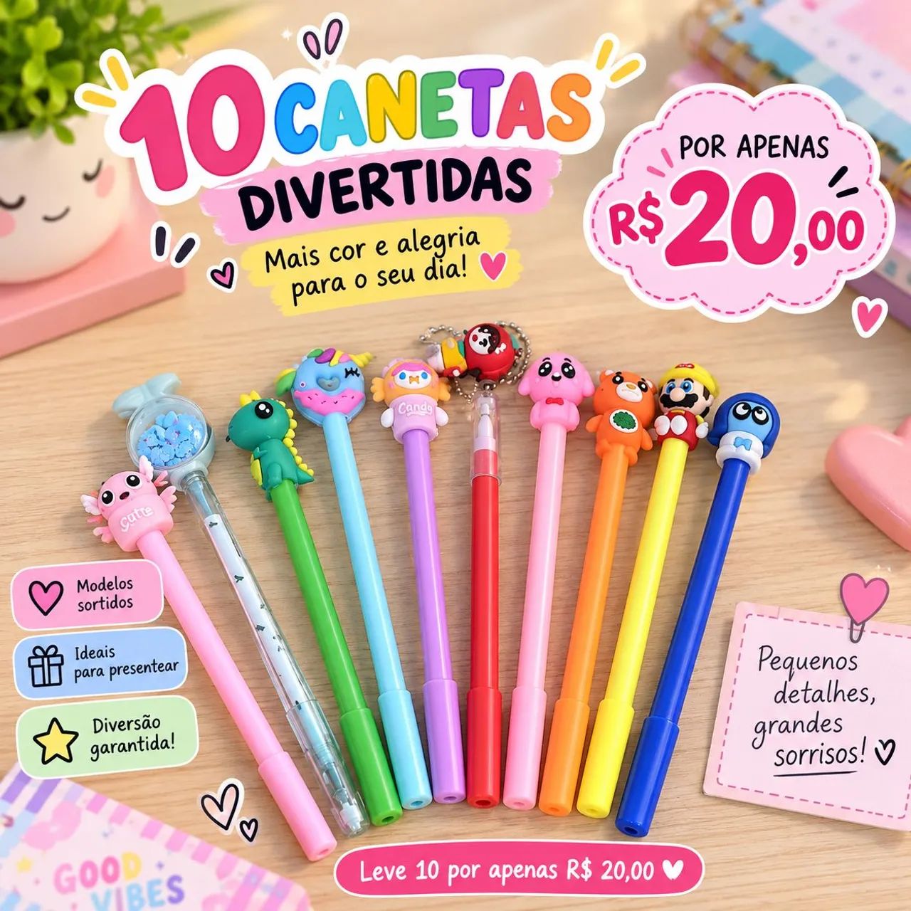 Kit com 10 canetas divertidas - Foto 4