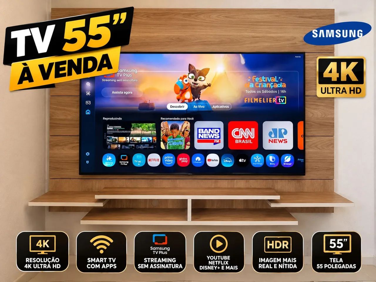 TV 55 polegadas Samsung 4k + painel TV nova - Foto 3