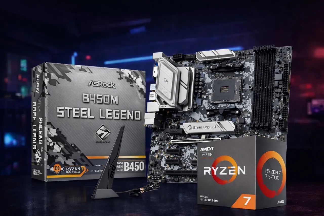 KIT UPGRADE RYZEN 7 5700G + B450M STEEL LEGEND + 8GB RAM
