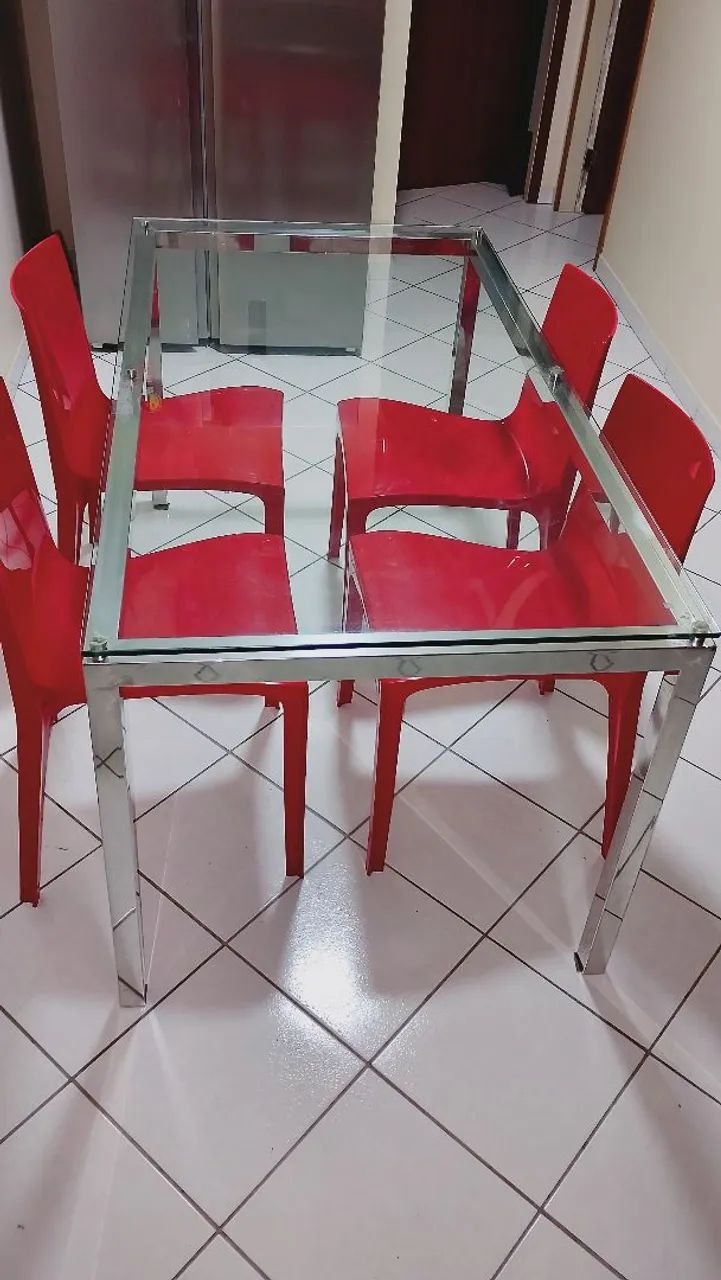 Mesa Vidro e Base Inox com 4 Cadeiras - Foto 4