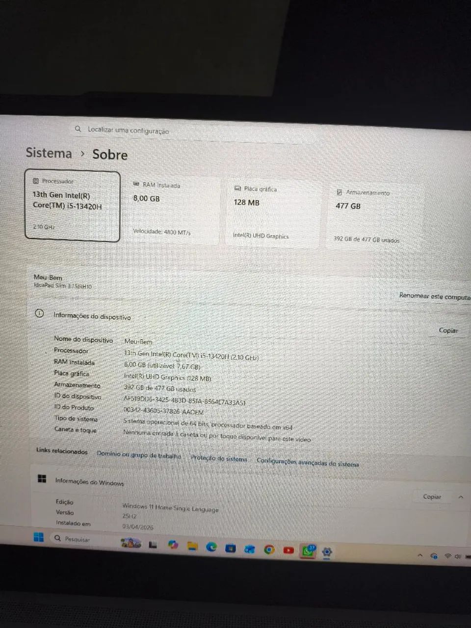 Notebook Lenovo Ideapad slim 3 core i5  - Foto 3