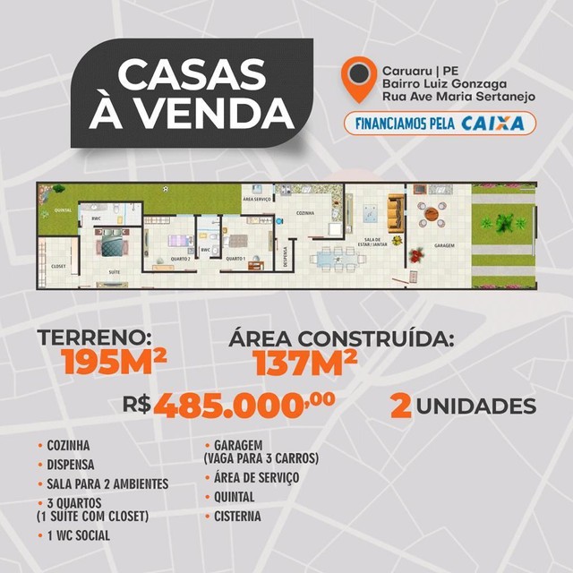 Casa para venda possui 145 metros quadrados com 4 quartos em Luiz Gonzaga - Caruaru - PE