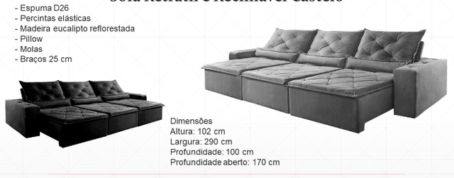 Sala sofá retrátil e reclinável de 290 cm 