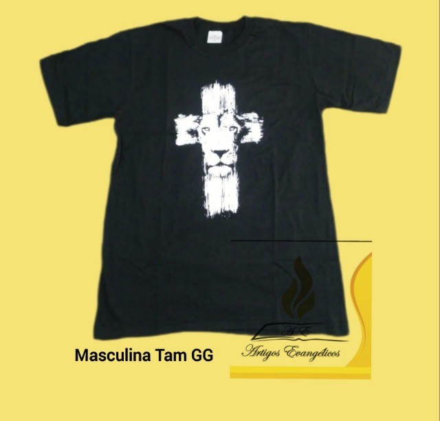 Camiseta Masculina Evangelica Preta-Leão - GG