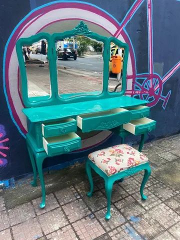 Penteadeira Laqueada Com Banqueta Estilo Chipandelle - Foto 2