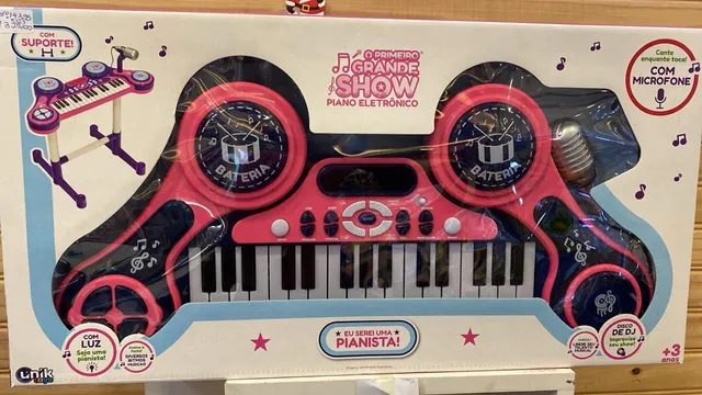 PIANO INFANTIL ELETRÔNICO C/ MICROFONE E EFEITOS DE DJ (AZUL)