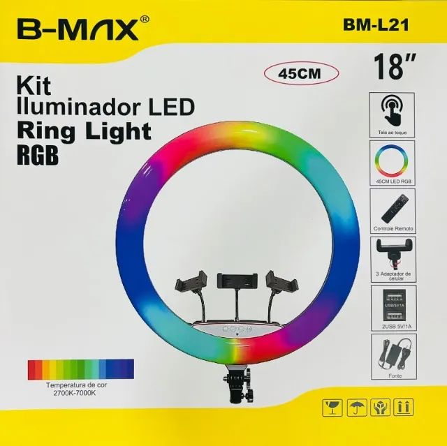Ring Light 18 Polegada 45cm Colorida Rgb Com Touch Tripe 2m