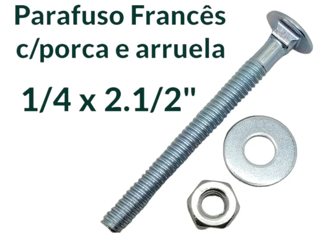 Parafuso Francês 1/4 X 2.1/2 (6,4 cm), com Porca e Arruela, Jomarca (40 und) - Foto 3