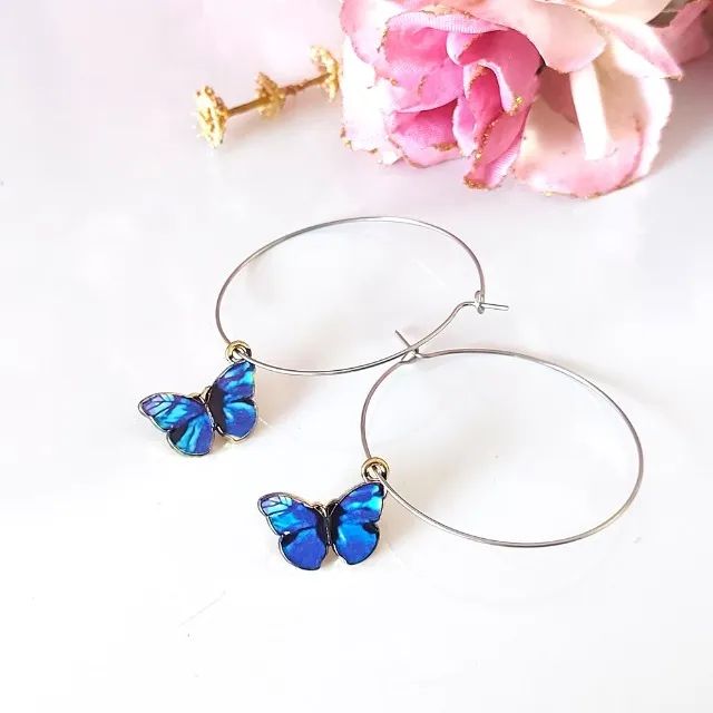  Brinco Argola Borboleta Azul - Foto 4