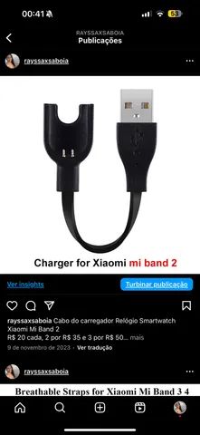 Cabo do carregador Relógio Smartwatch Xiaomi Mi Band 2