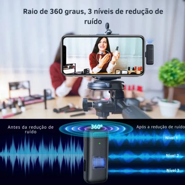 Microfone de Lapela USB-C Tipo C Duplo Sem Fio Caixa de Carregamento com Display - Foto 3