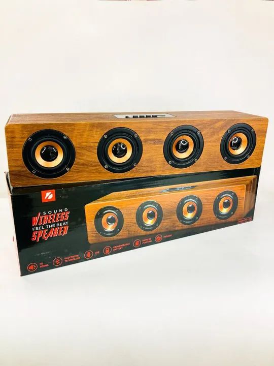 Super Caixa de Som 4 Altofalantes Madeira Recarregável Bluetooth USB Rádio  - Foto 3