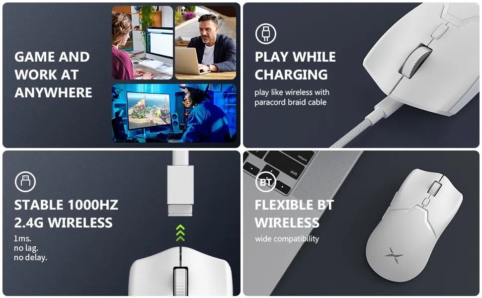 Mouse sem fio Delux M800 PRO PAW 3395 aRGB preto - NOVO