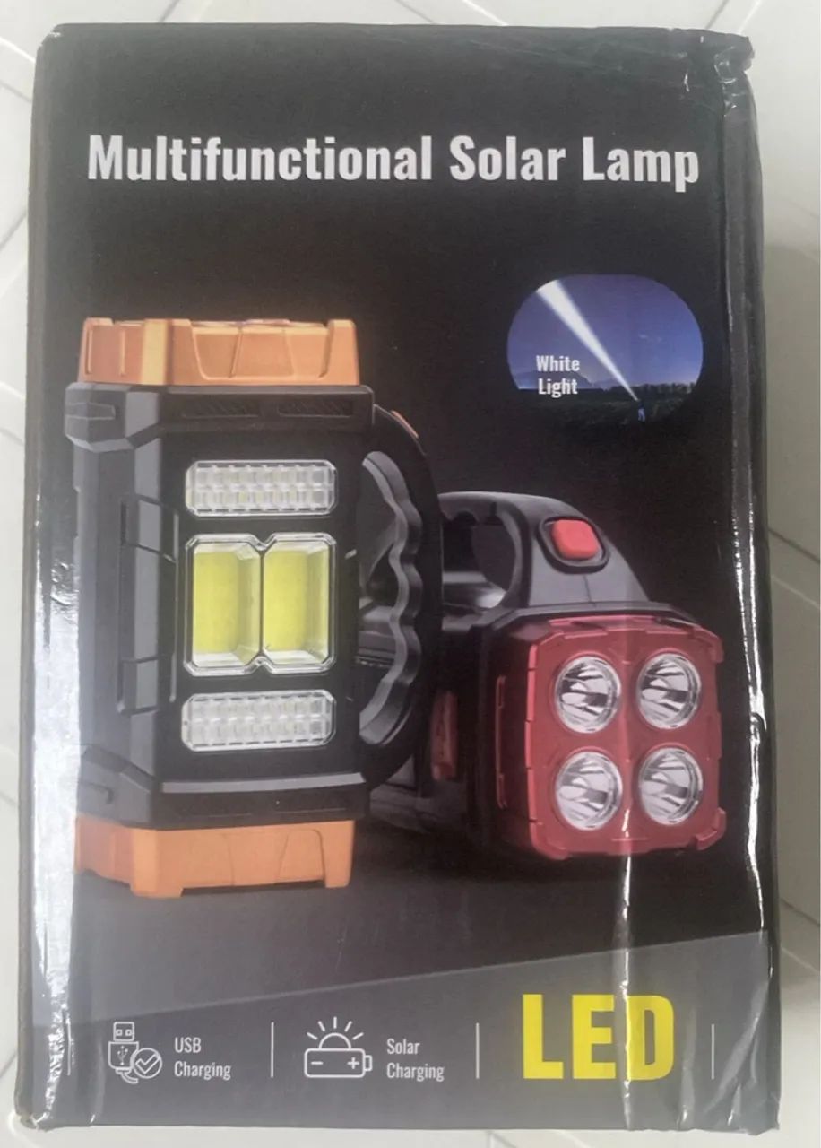 ?Lanterna Holofote Solar Pro LED Super Potente Recarregável com USB Luz Fria e Quente? 