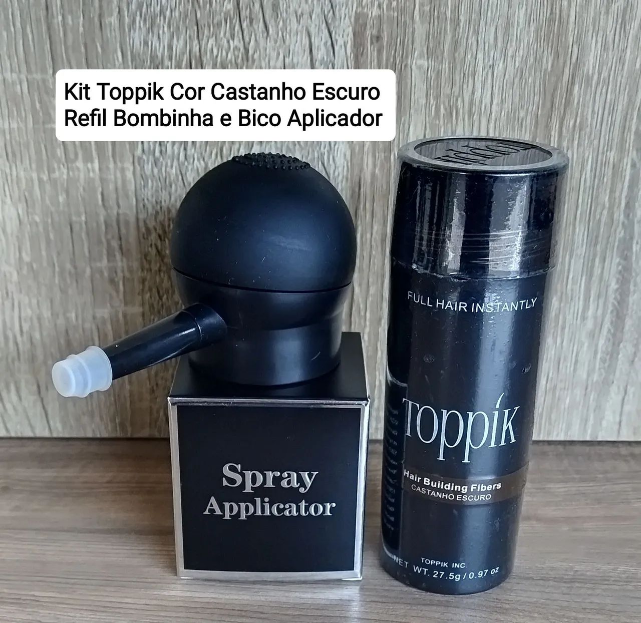 Kit Toppik Castanho Escuro - Refil Bombinha e Bico Aplicador