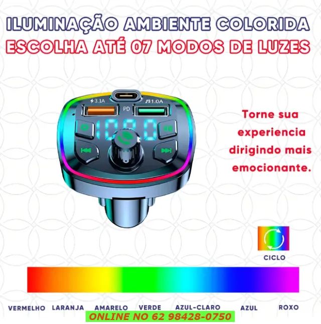 Adaptador Bluetooth Carro 5.1 Transmissor Fm Carregador 20w Veicular Com Porta Usb Tipo-c - Foto 2