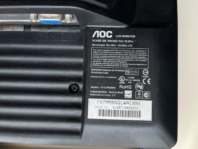 Monitor Lcd 19 Polegadas AOC 913FW Preto Entrada VGA - Foto 4