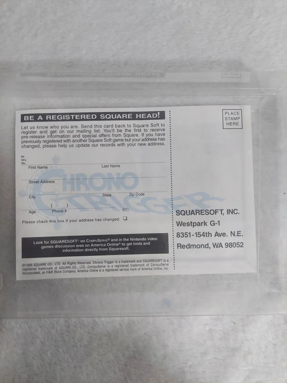 Cartão de Registro  Square Soft chrono Trigger 
