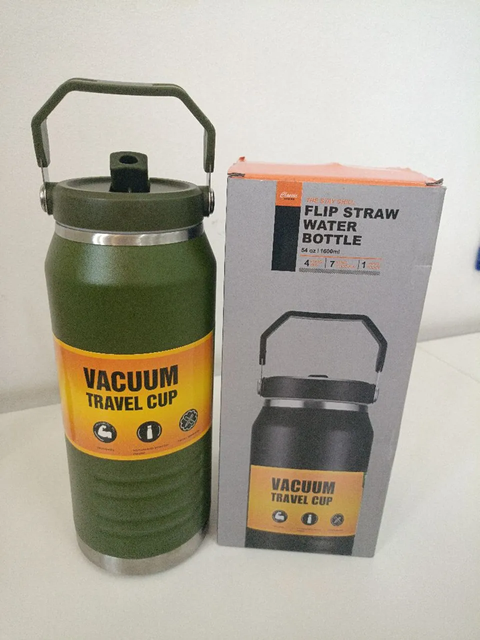 Garrafa Térmica com Alça e Canudo - 1600ML - Verde Militar