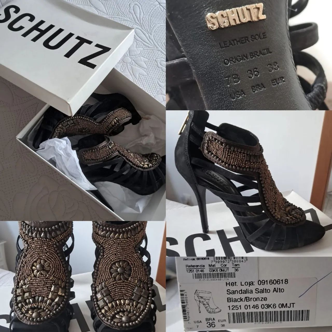 Sandália Schutz preta bordada