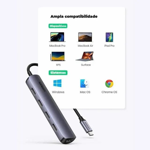 Hub Ugreen 4 em 1 USB-C HDMI 4K 3 USB 3.0 Original e Pronta Entrega - Foto 5