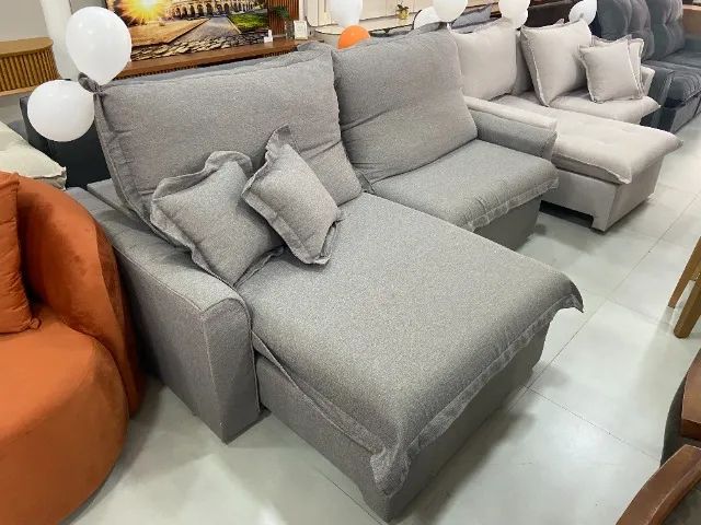 Sofá retrátil reclinável com molas ensacadas, 2,34m no linho apenas 2.199,00 a vista 