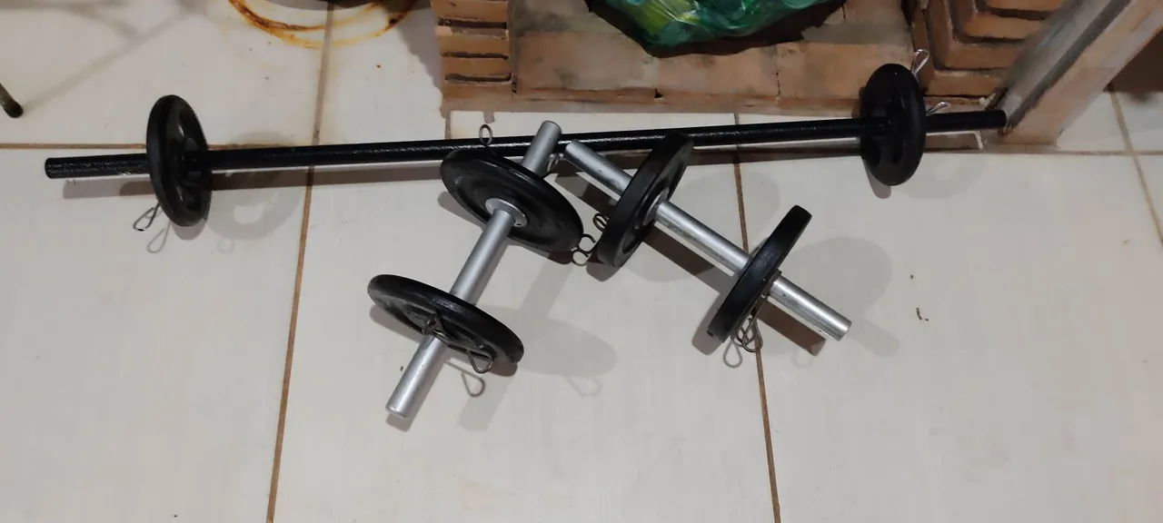 Kit de Halteres e Barra para Treino - Academia em Casa