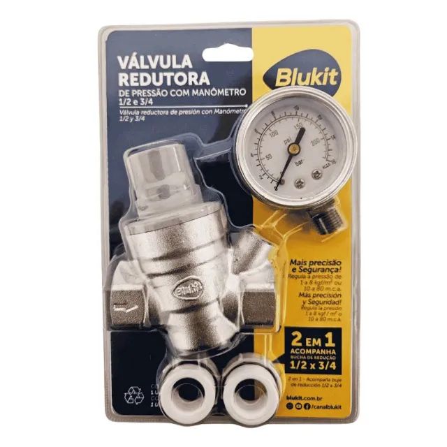 Válvula Redutora de Pressão Com Manômetro e Redução 3/4 x 1/2 Pol Blukit - Foto 3