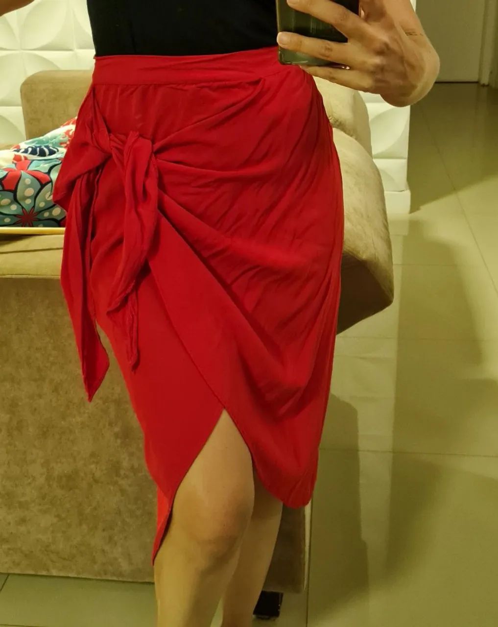 Saia vermelha feminina mullet 