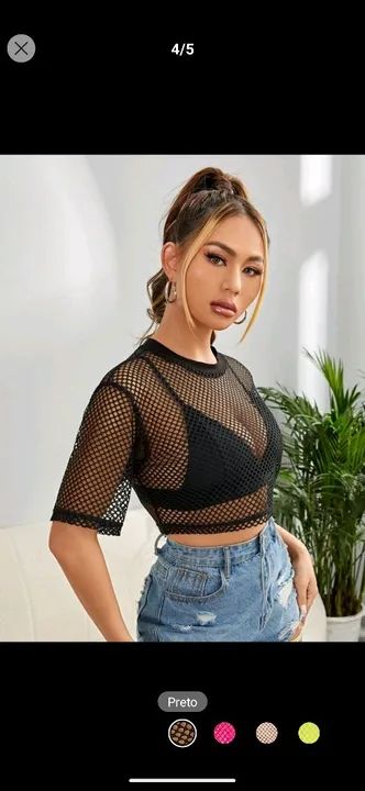 Blusa de Malha Fina Preta tela Tam médio 