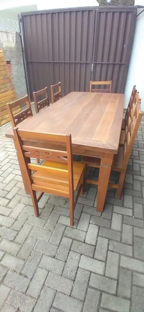 Mesa Rustica Madeira Demolição c/ 8 Cadeiras