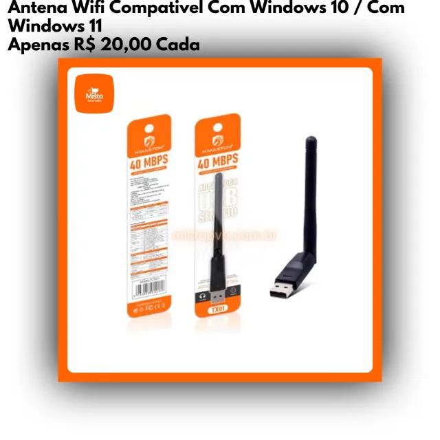 Antena Wifi USB Compatível Com Windows 10 / Com Windows 11