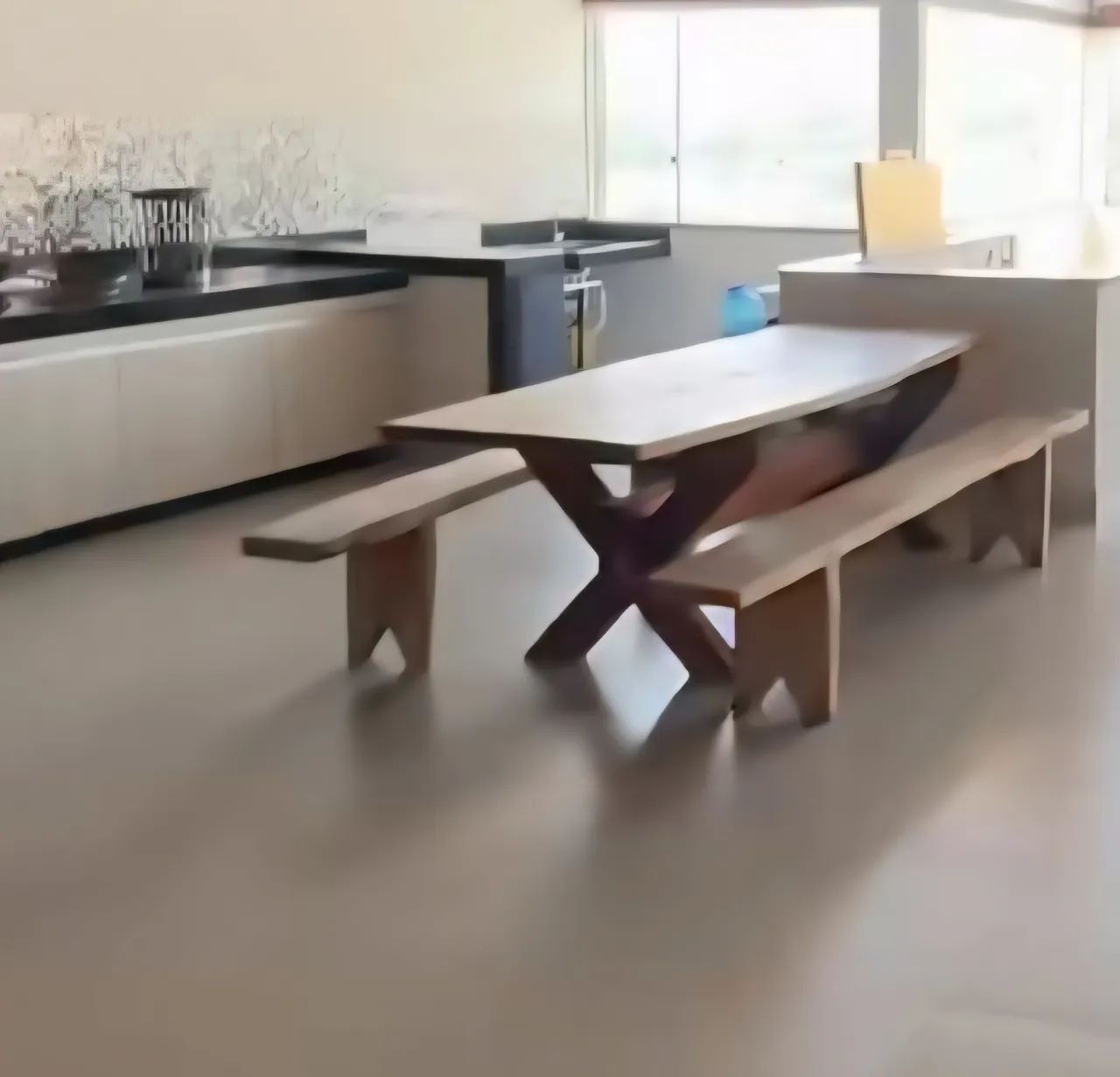 Mesa Rústica com bancos 