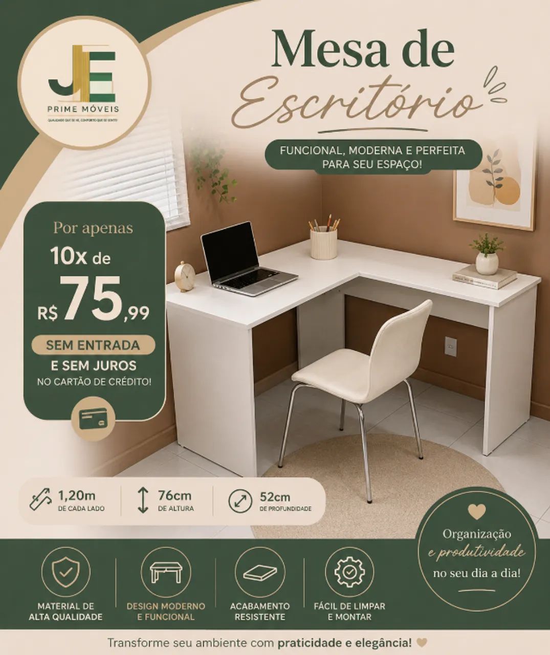 Mesa L branca ja com entrega grátis