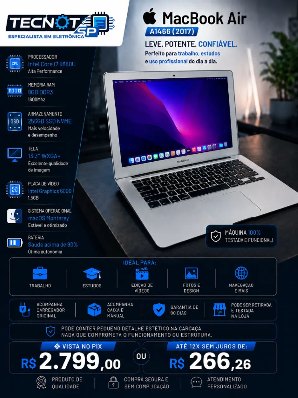 MacBook Air A1466 (2017) - i7 | 8GB RAM | SSD NVMe - Notebooks