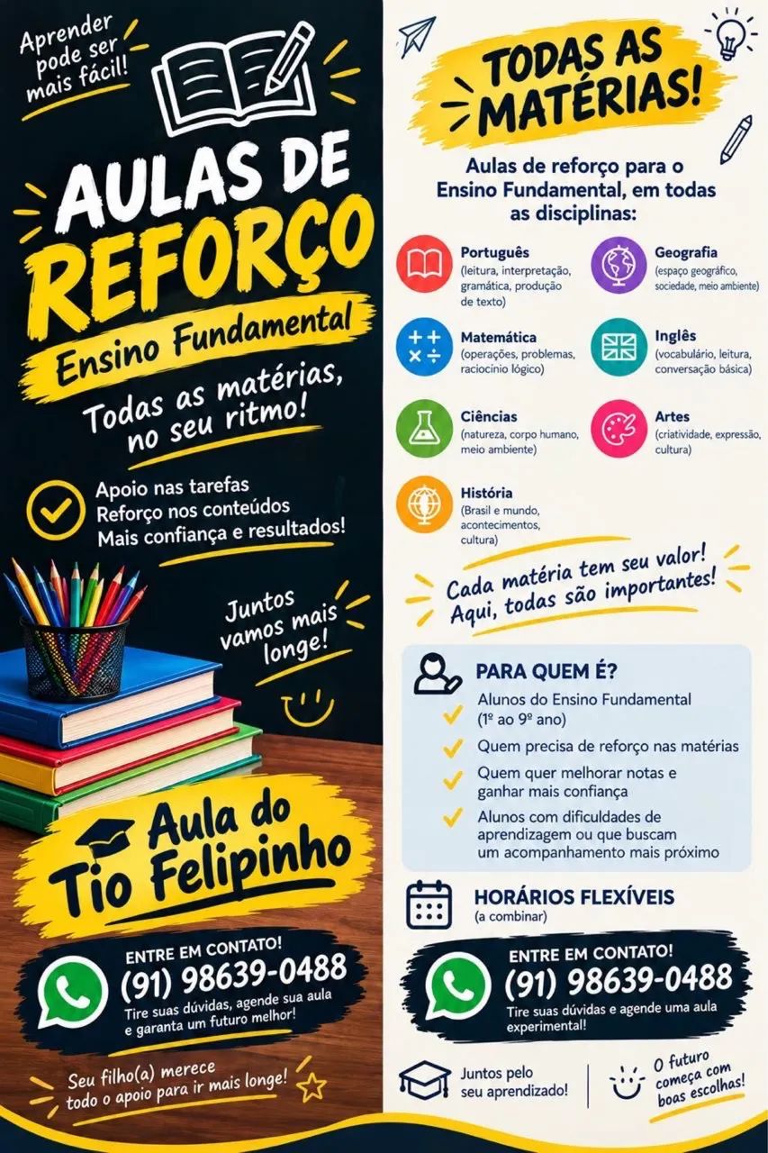 AULAS DE REFORÇO - ENSINO FUNDAMENTAL 