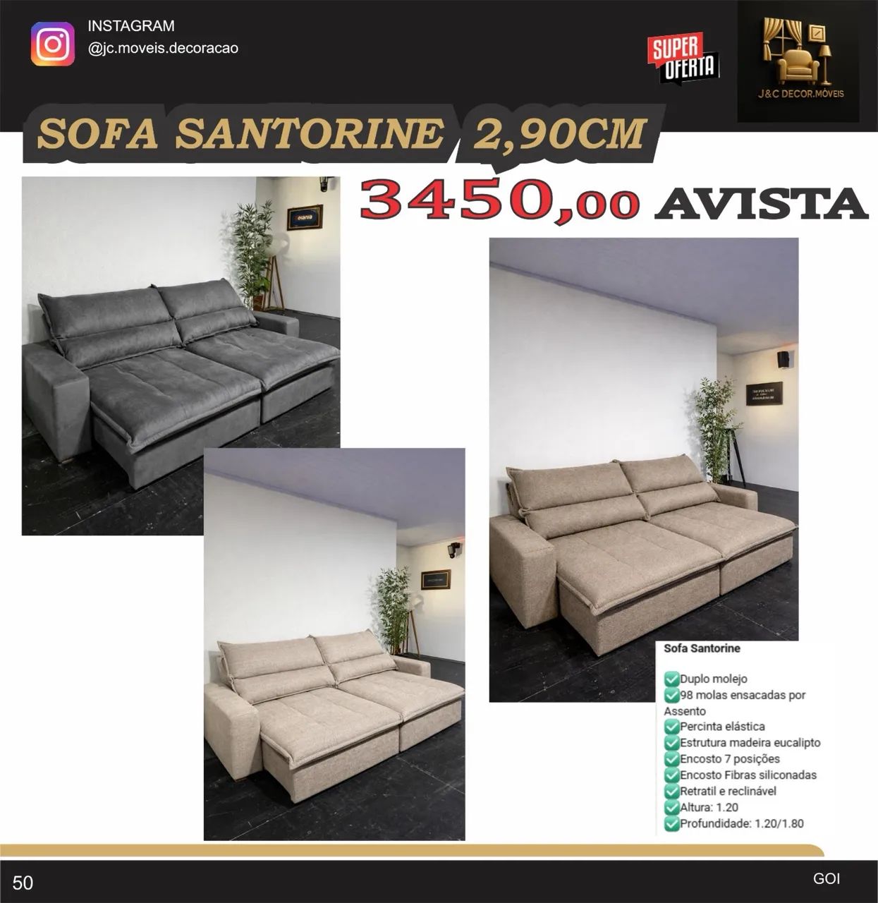 SOFÁ SANTORINE RETRATIL E RECLINÁVEL  - Foto 3