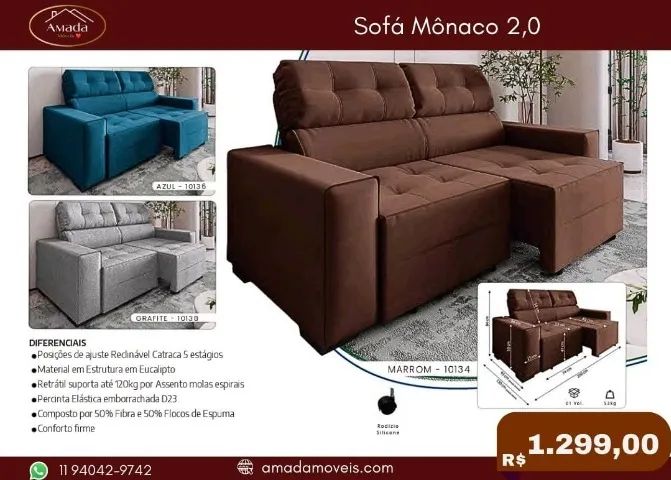 Sofá Mônaco 2.0, a pronta entrega 