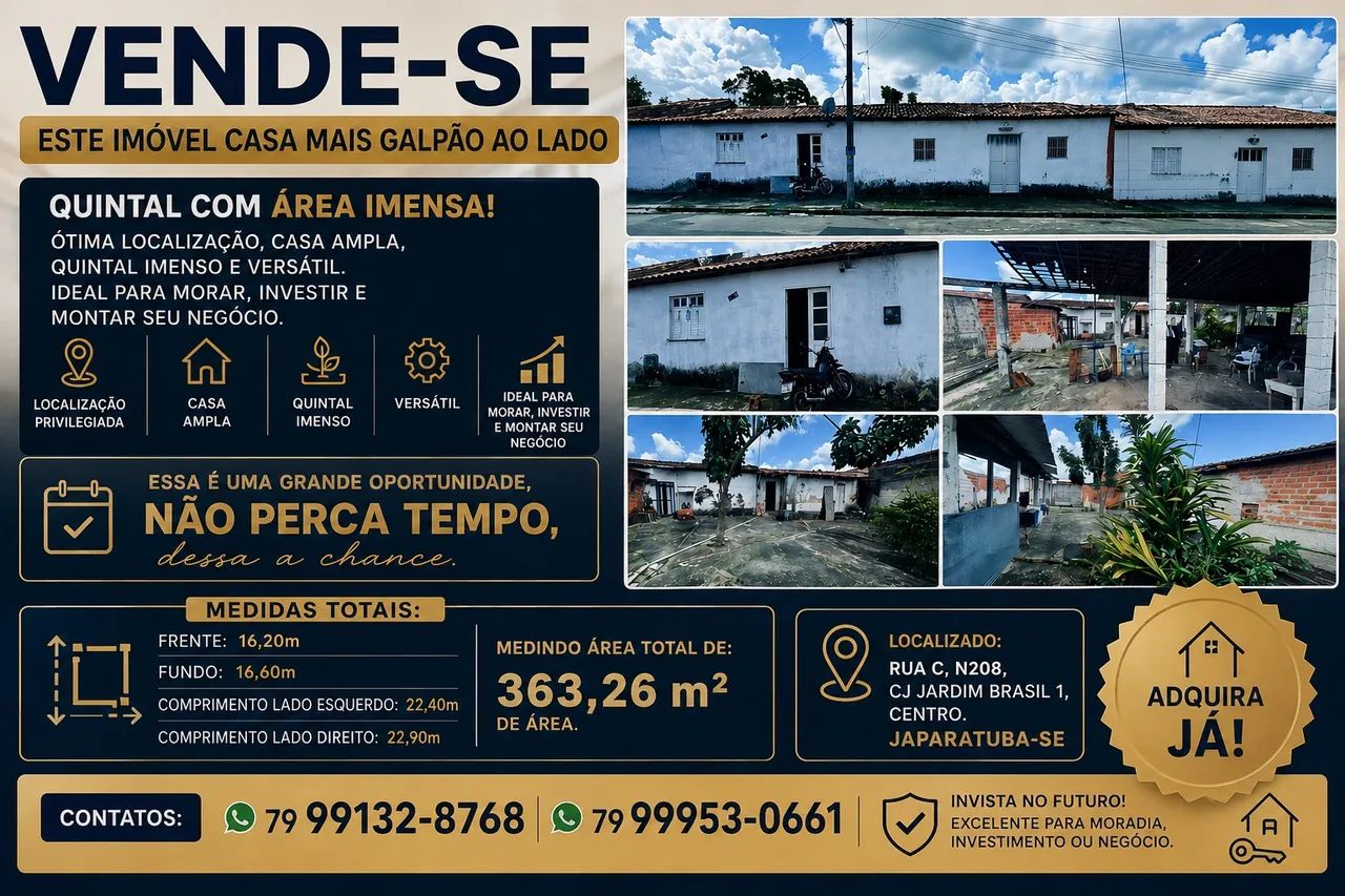 Vende-se imóvel- casa mais galpão do lado / quintal com área imensa 