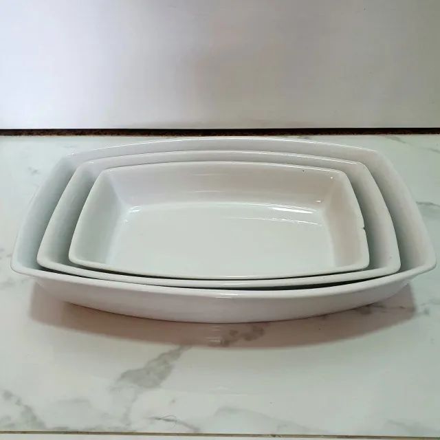 Kit 3 Travessas Refratárias Porcelana Branca Formas De Forno - Foto 2