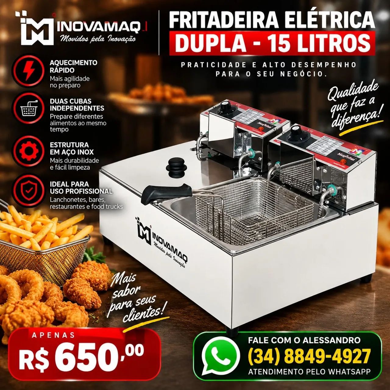 Fritadeira elétrica dupla - 15 litros