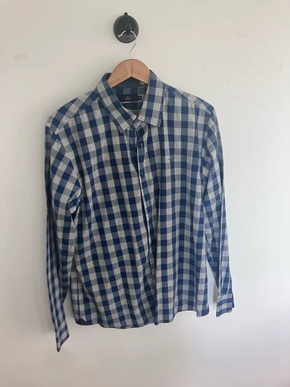 Camisa Yacht Master Slim Fit - Xadrez Azul e Cinza - Foto 2
