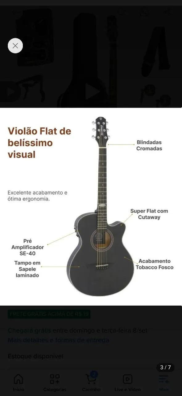 Violão Strinberg SF200C Flat/Aço Eletroacustico  - Foto 3