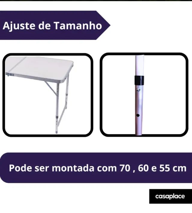 Mesa Dobravel 120x60Cm c/ 4 Bancos Portatil Camping Pesca Jardim - Foto 3