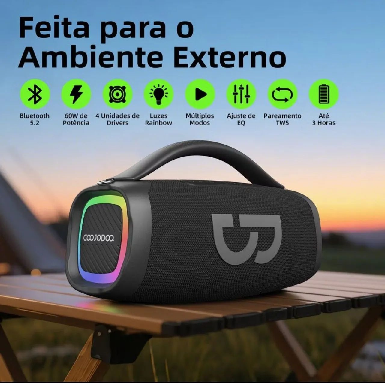 Caixa de som gojodoq tipo bombox 