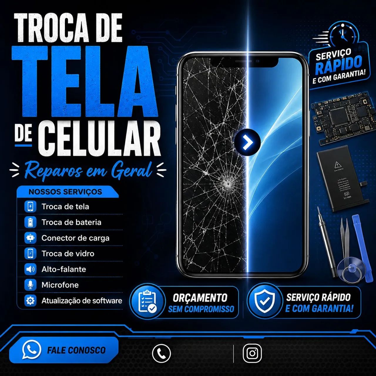 Troca de tela e reparos no celular
