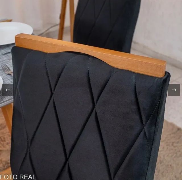 Conjunto de Jantar Aurora Square 90 com 4 Cadeiras Veludo Preto - Foto 4