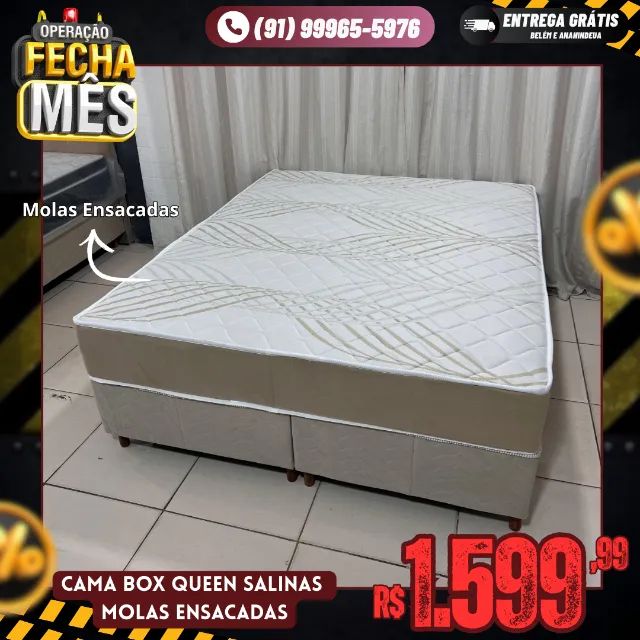 Cama Box Queen Salinas Bege Molas Ensacadas
