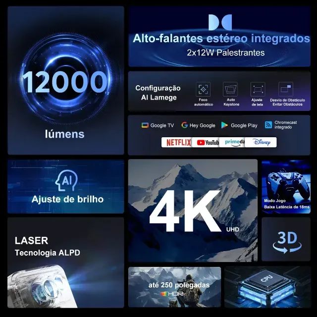 Projetor Inteligente AOC T6Plus-EU Full HD 1080p com Wi-Fi 6, Bluetooth e Android 12 - Foto 5