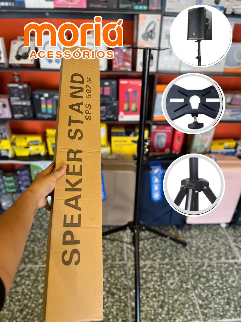 Suporte Caixa de Som, Pedestal + Bandeija para Caixas sem buraco de encaixe - Foto 3